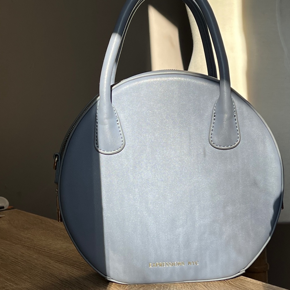 Blue circle top handle purse vintage inspired crossbody strap